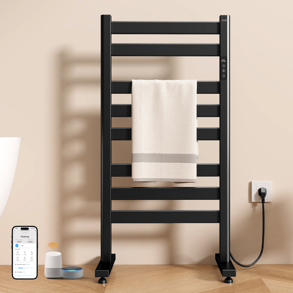 ENZE Freestanding Electric Towel Warmer, 9-Bar Heated Towel Rack, Black