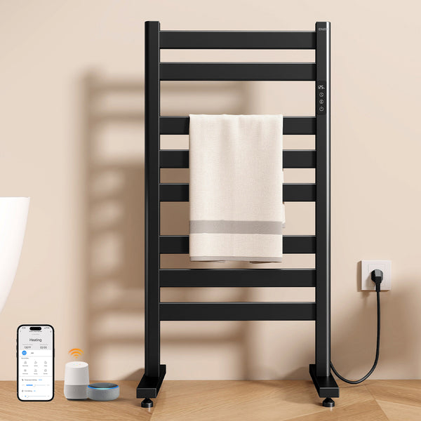ENZE Freestanding Electric Towel Warmer, 9-Bar Heated Towel Rack, Black