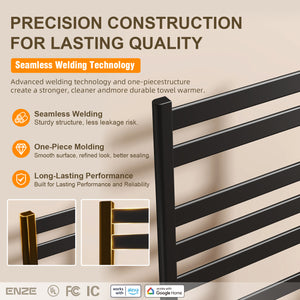 ENZE Freestanding Electric Towel Warmer, 9-Bar Heated Towel Rack, Black