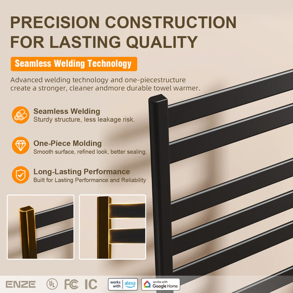 ENZE Freestanding Electric Towel Warmer, 9-Bar Heated Towel Rack, Black