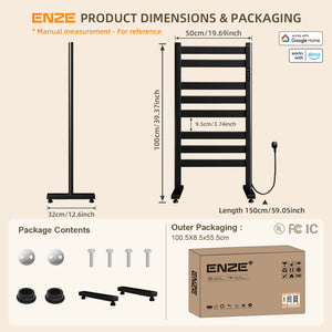 ENZE Freestanding Electric Towel Warmer, 9-Bar Heated Towel Rack, Black