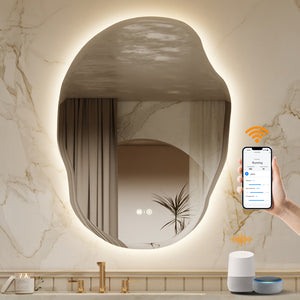 ENZE 24" x 32" LED Bathroom Mirror with Lights, Smart Wall-Mounted Cloud Vanity Mirror, Anti-Fog, 3 Color Lighting, Stepless Dimmable, Frameless, Shatter-Proof, Horizontal/Vertical, Plug-in or Hardwired
