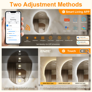 ENZE 24" x 32" LED Bathroom Mirror with Lights, Smart Wall-Mounted Cloud Vanity Mirror, Anti-Fog, 3 Color Lighting, Stepless Dimmable, Frameless, Shatter-Proof, Horizontal/Vertical, Plug-in or Hardwired