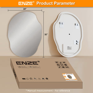 ENZE 24" x 32" LED Bathroom Mirror with Lights, Smart Wall-Mounted Cloud Vanity Mirror, Anti-Fog, 3 Color Lighting, Stepless Dimmable, Frameless, Shatter-Proof, Horizontal/Vertical, Plug-in or Hardwired