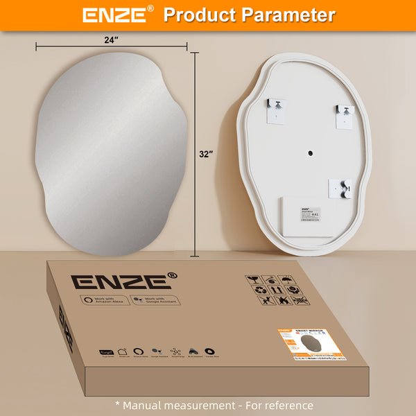 ENZE 24" x 32" LED Bathroom Mirror with Lights, Smart Wall-Mounted Cloud Vanity Mirror, Anti-Fog, 3 Color Lighting, Stepless Dimmable, Frameless, Shatter-Proof, Horizontal/Vertical, Plug-in or Hardwired