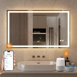 ENZE 28" x 48" LED Bathroom Mirror with Lights, Smart Wall-Mounted Vanity Mirror, Anti-Fog, 3 Color Lighting, Stepless Dimmable, Frameless, Shatter-Proof, Horizontal/Vertical, Plug-in or Hardwired