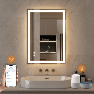 ENZE 28" x 48" LED Bathroom Mirror with Lights, Smart Wall-Mounted Vanity Mirror, Anti-Fog, 3 Color Lighting, Stepless Dimmable, Frameless, Shatter-Proof, Horizontal/Vertical, Plug-in or Hardwired