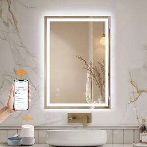 ENZE 28" x 48" LED Bathroom Mirror with Lights, Smart Wall-Mounted Vanity Mirror, Anti-Fog, 3 Color Lighting, Stepless Dimmable, Frameless, Shatter-Proof, Horizontal/Vertical, Plug-in or Hardwired