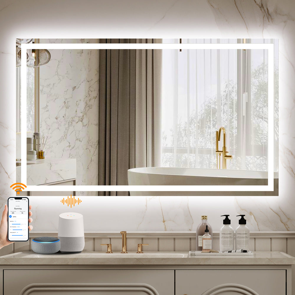 ENZE 40" x 24" LED Bathroom Mirror with Lights, Smart Wall-Mounted Vanity Mirror, Anti-Fog, 3 Color Lighting, Stepless Dimmable, Frameless, Shatter-Proof, Horizontal/Vertical, Plug-in or Hardwired