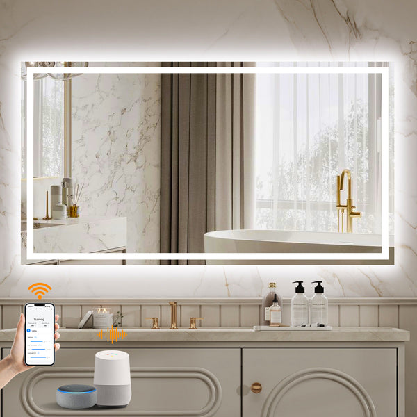 ENZE 28" x 48" LED Bathroom Mirror with Lights, Smart Wall-Mounted Vanity Mirror, Anti-Fog, 3 Color Lighting, Stepless Dimmable, Frameless, Shatter-Proof, Horizontal/Vertical, Plug-in or Hardwired
