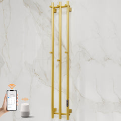 ENZE Smart Heated Towel Rack, Wall Mounted Electric Towel Warmer 220W for Bathroom, WiFi App Control, LED Touch Screen, Adjustable Temperature, 24H Timer, Vertical Model, IPX5, Plug-in/Hardwired, Gold