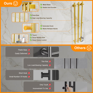 ENZE Smart Heated Towel Rack, Wall Mounted Electric Towel Warmer 220W for Bathroom, WiFi App Control, LED Touch Screen, Adjustable Temperature, 24H Timer, Vertical Model, IPX5, Plug-in/Hardwired, Gold