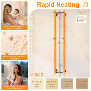 ENZE Smart Heated Towel Rack, Wall Mounted Electric Towel Warmer 220W for Bathroom, WiFi App Control & LED Touch Screen, Adjustable Temp & 24H Timer, Vertical Model, IPX5, Plug-in/Hardwired, Black