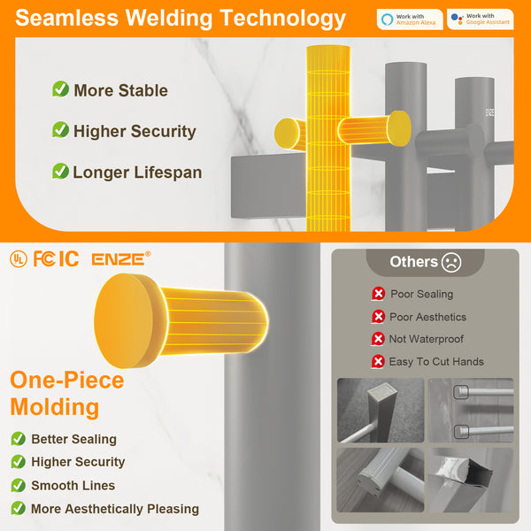 ENZE Smart Heated Towel Rack, Wall Mounted Electric Towel Warmer 220W for Bathroom, WiFi App Control & LED Touch Screen, Adjustable Temp & 24H Timer, Vertical Model, IPX5, Plug-in/Hardwired, Black