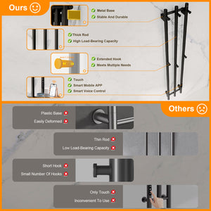 ENZE Smart Heated Towel Rack, Wall Mounted Electric Towel Warmer 220W for Bathroom, WiFi App Control & LED Touch Screen, Adjustable Temp & 24H Timer, Vertical Model, IPX5, Plug-in/Hardwired, Black