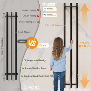 ENZE Smart Heated Towel Rack, Wall Mounted Electric Towel Warmer 220W for Bathroom, WiFi App Control & LED Touch Screen, Adjustable Temp & 24H Timer, Vertical Model, IPX5, Plug-in/Hardwired, Black