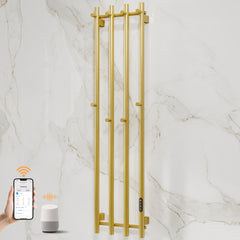 ENZE Smart Heated Towel Rack, Wall Mounted Electric Towel Warmer 300W for Bathroom, WiFi App Control, LED Touch Screen, Adjustable Temperature, 24H Timer, Vertical Model, IPX5, Plug-in/Hardwired, Gold