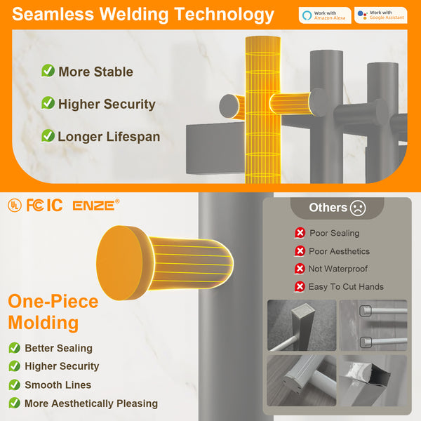 ENZE Smart Heated Towel Rack, Wall Mounted Electric Towel Warmer 300W for Bathroom, WiFi App Control & LED Touch Screen, Adjustable Temp & 24H Timer, Vertical Model, IPX5, Plug-in/Hardwired, Black