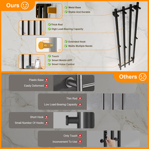 ENZE Smart Heated Towel Rack, Wall Mounted Electric Towel Warmer 300W for Bathroom, WiFi App Control & LED Touch Screen, Adjustable Temp & 24H Timer, Vertical Model, IPX5, Plug-in/Hardwired, Black