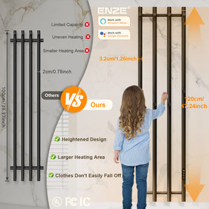 ENZE Smart Heated Towel Rack, Wall Mounted Electric Towel Warmer 300W for Bathroom, WiFi App Control & LED Touch Screen, Adjustable Temp & 24H Timer, Vertical Model, IPX5, Plug-in/Hardwired, Black