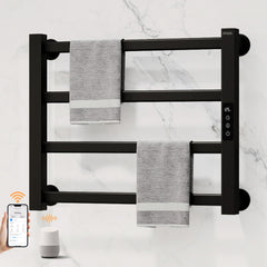 ENZE Smart Heated Towel Rack, 4-Bar Wall-Mounted Electric Towel Warmer 115W, Wi-Fi App Control & LED Touch Screen, Adjustable Temperature & 24H Timer, IPX5, Plug-in/Hardwired, Matte Black