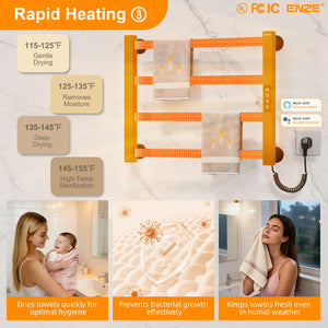 ENZE Smart Heated Towel Rack, 4-Bar Wall-Mounted Electric Towel Warmer 115W, Wi-Fi App Control & LED Touch Screen, Adjustable Temperature & 24H Timer, IPX5, Plug-in/Hardwired, Matte Black