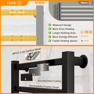 ENZE Smart Heated Towel Rack, 4-Bar Wall-Mounted Electric Towel Warmer 115W, Wi-Fi App Control & LED Touch Screen, Adjustable Temperature & 24H Timer, IPX5, Plug-in/Hardwired, Matte Black