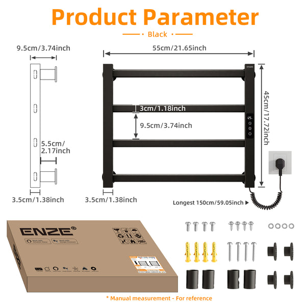 ENZE Smart Heated Towel Rack, 4-Bar Wall-Mounted Electric Towel Warmer 115W, Wi-Fi App Control & LED Touch Screen, Adjustable Temperature & 24H Timer, IPX5, Plug-in/Hardwired, Matte Black