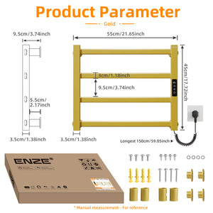 ENZE Smart Heated Towel Rack, 4-Bar Wall-Mounted Electric Towel Warmer 115W, Wi-Fi App Control & LED Touch Screen, Adjustable Temperature & 24H Timer, IPX5, Plug-in/Hardwired, Gold