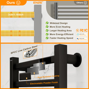 ENZE Smart Heated Towel Rack, 6-Bar Wall-Mounted Electric Towel Warmer 150W, Wi-Fi App Control & LED Touch Screen, Adjustable Temperature & 24H Timer, IPX5, Plug-in/Hardwired, Matte Black
