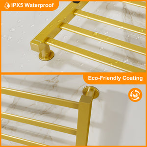 ENZE Smart Heated Towel Rack, 6-Bar Wall-Mounted Electric Towel Warmer 150W, Wi-Fi App Control & LED Touch Screen, Adjustable Temperature & 24H Timer, IPX5, Plug-in/Hardwired, Gold