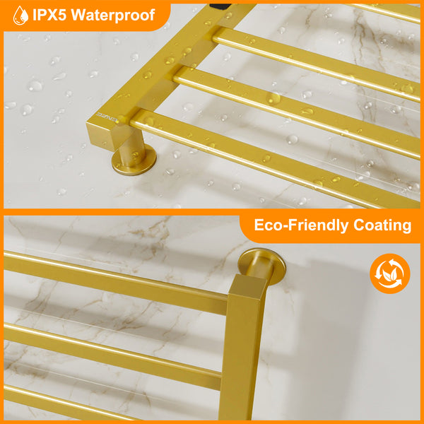 ENZE Smart Heated Towel Rack, 6-Bar Wall-Mounted Electric Towel Warmer 150W, Wi-Fi App Control & LED Touch Screen, Adjustable Temperature & 24H Timer, IPX5, Plug-in/Hardwired, Gold