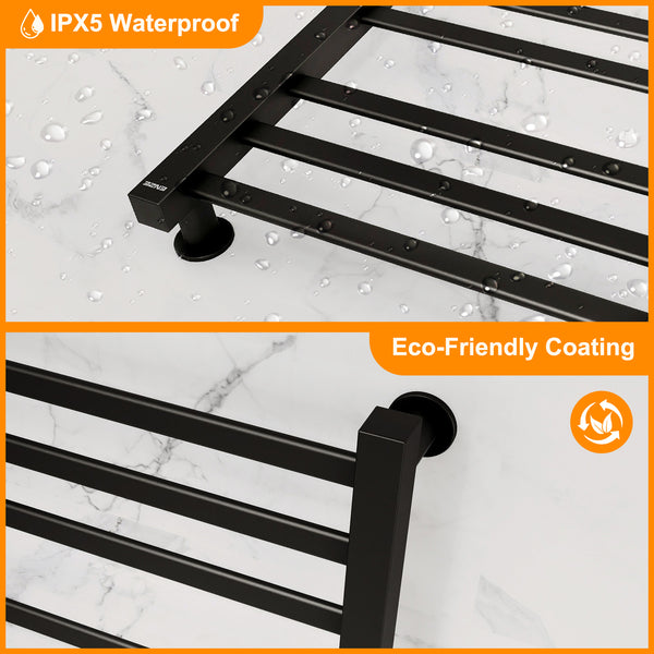 ENZE Smart Heated Towel Rack, 9-Bar Wall-Mounted Electric Towel Warmer 230W, Wi-Fi App Control & LED Touch Screen, Adjustable Temperature & 24H Timer, IPX5, Plug-in/Hardwired, Matte Black
