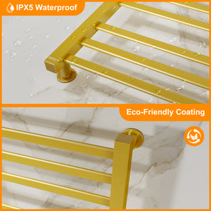 ENZE Smart Heated Towel Rack, 9-Bar Wall-Mounted Electric Towel Warmer 230W, Wi-Fi App Control & LED Touch Screen, Adjustable Temperature & 24H Timer, IPX5, Plug-in/Hardwired, Gold