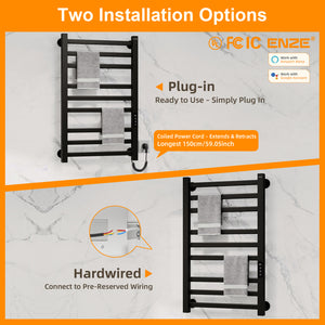 ENZE Smart Heated Towel Rack, 9-Bar Wall-Mounted Electric Towel Warmer 230W, Wi-Fi App Control & LED Touch Screen, Adjustable Temperature & 24H Timer, IPX5, Plug-in/Hardwired, Matte Black