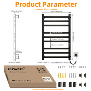ENZE Smart Heated Towel Rack, 9-Bar Wall-Mounted Electric Towel Warmer 230W, Wi-Fi App Control & LED Touch Screen, Adjustable Temperature & 24H Timer, IPX5, Plug-in/Hardwired, Matte Black