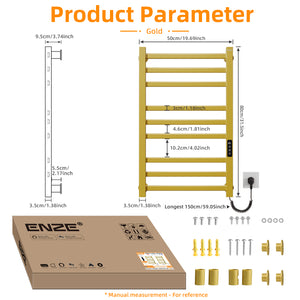 ENZE Smart Heated Towel Rack, 9-Bar Wall-Mounted Electric Towel Warmer 230W, Wi-Fi App Control & LED Touch Screen, Adjustable Temperature & 24H Timer, IPX5, Plug-in/Hardwired, Gold