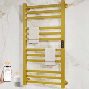 ENZE Smart Heated Towel Rack,12-Bar Wall-Mounted Electric Towel Warmer 320W, Wi-Fi App Control & LED Touch Screen, Adjustable Temperature & 24H Timer, IPX5, Plug-in/Hardwired, Matte Black