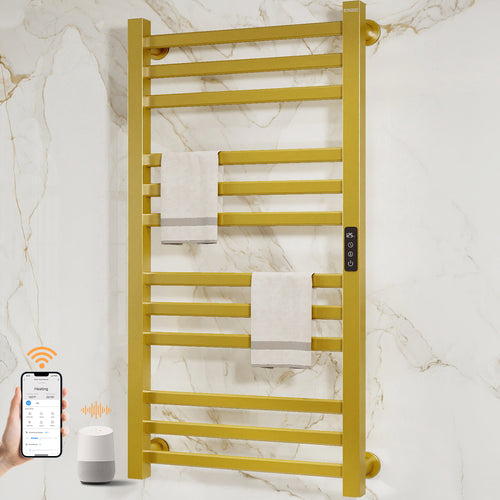 ENZE Smart Heated Towel Rack,12-Bar Wall-Mounted Electric Towel Warmer 320W, Wi-Fi App Control & LED Touch Screen, Adjustable Temperature & 24H Timer, IPX5, Plug-in/Hardwired, Matte Black