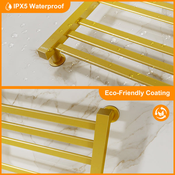 ENZE Smart Heated Towel Rack,12-Bar Wall-Mounted Electric Towel Warmer 320W, Wi-Fi App Control & LED Touch Screen, Adjustable Temperature & 24H Timer, IPX5, Plug-in/Hardwired, Gold