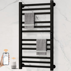 ENZE Smart Heated Towel Rack,12-Bar Wall-Mounted Electric Towel Warmer 320W, Wi-Fi App Control & LED Touch Screen, Adjustable Temperature & 24H Timer, IPX5, Plug-in/Hardwired, Matte Black