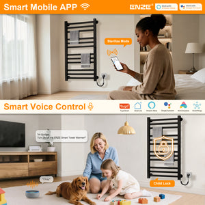 ENZE Smart Heated Towel Rack,12-Bar Wall-Mounted Electric Towel Warmer 320W, Wi-Fi App Control & LED Touch Screen, Adjustable Temperature & 24H Timer, IPX5, Plug-in/Hardwired, Matte Black
