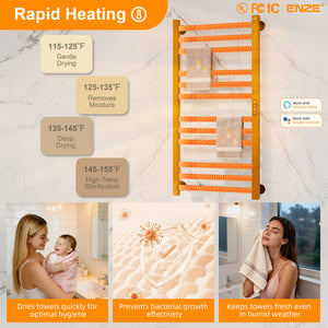 ENZE Smart Heated Towel Rack,12-Bar Wall-Mounted Electric Towel Warmer 320W, Wi-Fi App Control & LED Touch Screen, Adjustable Temperature & 24H Timer, IPX5, Plug-in/Hardwired, Matte Black