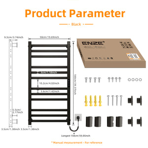 ENZE Smart Heated Towel Rack,12-Bar Wall-Mounted Electric Towel Warmer 320W, Wi-Fi App Control & LED Touch Screen, Adjustable Temperature & 24H Timer, IPX5, Plug-in/Hardwired, Matte Black