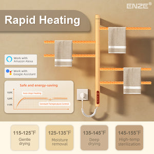 ENZE Smart Rotating Heated Towel Rack for Bathroom, 5-Bar Wall-Mounted Electric Towel Warmer 85W with Swivel Bars, Wi-Fi App Control, 24H Timer, Stainless Steel, IPX5, Hardwired/Plug-in, White
