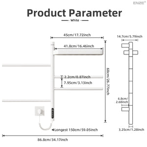ENZE Smart Rotating Heated Towel Rack for Bathroom, 4-Bar Wall-Mounted Electric Towel Warmer 70W with Swivel Shelf, Wi-Fi App Control, 24H Timer, Stainless Steel, IPX5, Hardwired/Plug-in, White