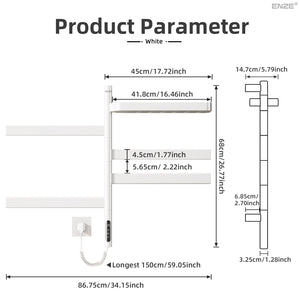 ENZE Smart Rotating Heated Towel Rack for Bathroom, 4-Bar Wall-Mounted Electric Towel Warmer 100W with Swivel Shelf, Wi-Fi App Control, 24H Timer, Stainless Steel, IPX5, Hardwired/Plug-in, White