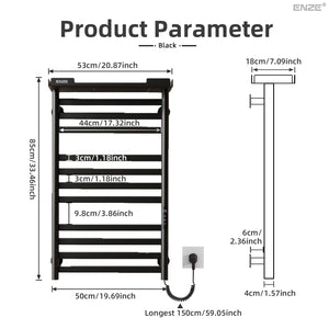 ENZE Smart Heated Towel Rack, 11-Bar Wall-Mounted Electric Towel Warmer 290W with Shelf, Wi-Fi App Control & LED Touch Screen, Adjustable Temperature & 24H Timer, IPX5, Plug-in/Hardwired, Matte Black