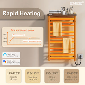 ENZE Smart Heated Towel Rack, 11-Bar Wall-Mounted Electric Towel Warmer 290W with Shelf, Wi-Fi App Control & LED Touch Screen, Adjustable Temperature & 24H Timer, IPX5, Plug-in/Hardwired, Gray