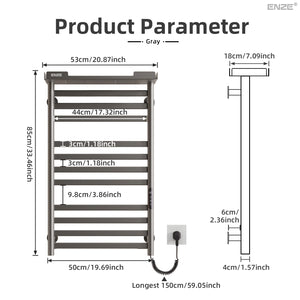 ENZE Smart Heated Towel Rack, 11-Bar Wall-Mounted Electric Towel Warmer 290W with Shelf, Wi-Fi App Control & LED Touch Screen, Adjustable Temperature & 24H Timer, IPX5, Plug-in/Hardwired, Gray